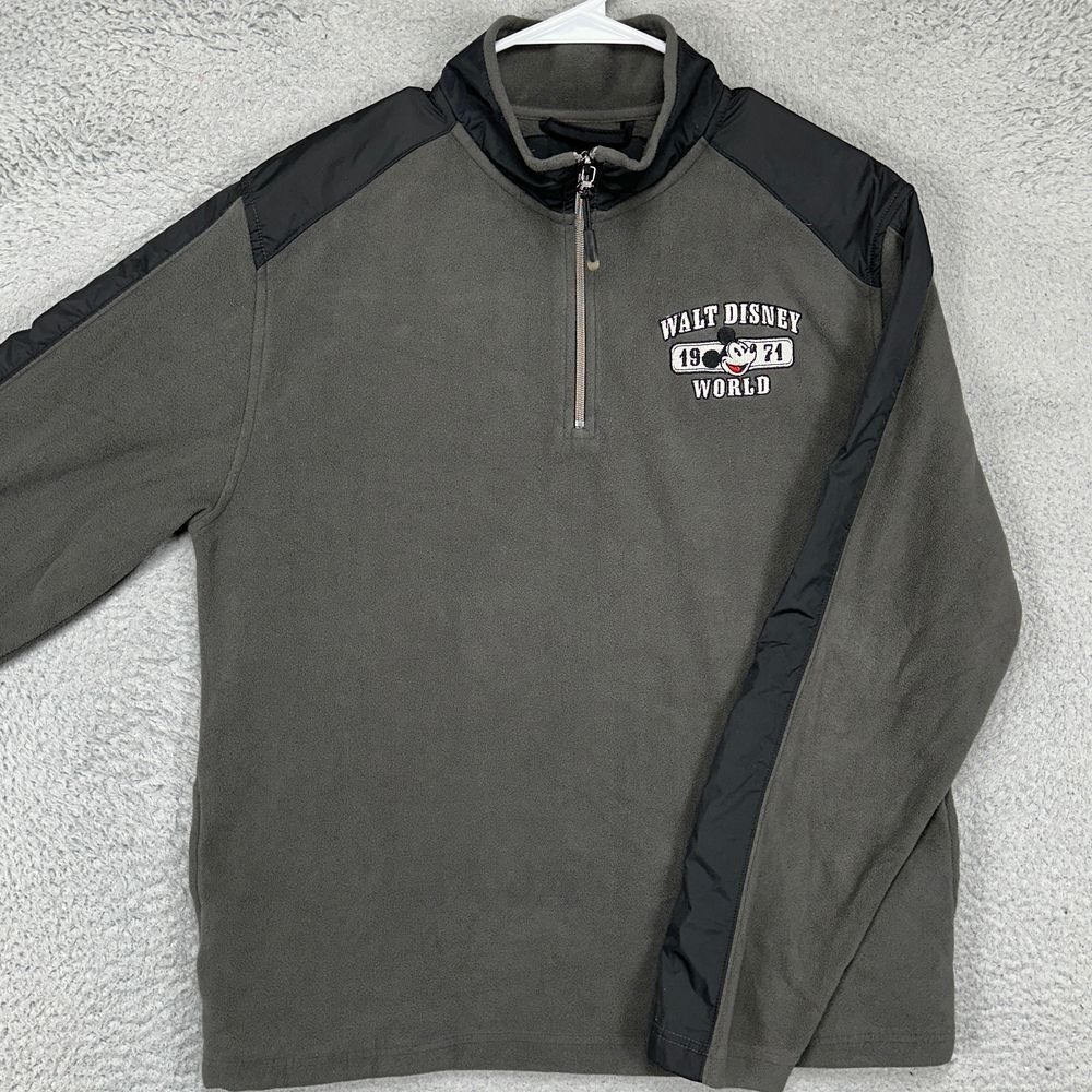 Disney Parks Quarter Zip Fleece Jacket Mens Small Gray Walt Disney World Mickey